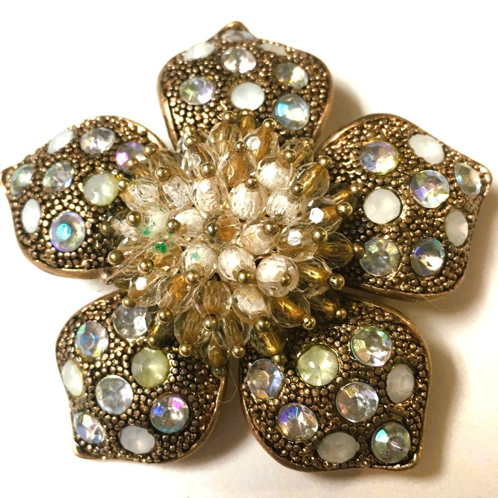 Liz Claiborne signed Flower Rhinestone Brooch